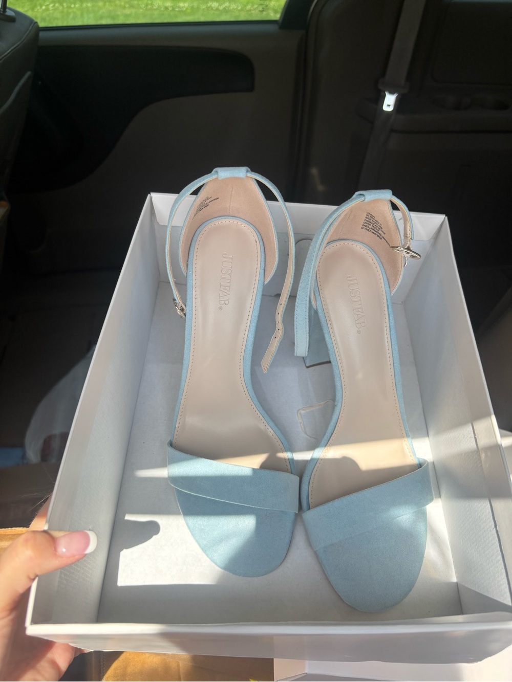 JustFab Pale Blue Suede Ankle-Strap Block Heels